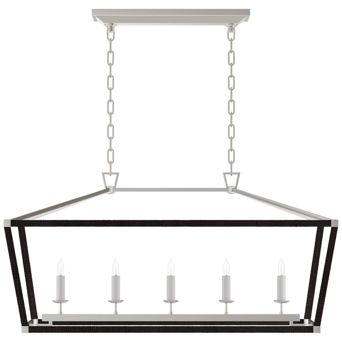 Darlana5 LED Linear Pendant in Polished Nickel and Black Rattan