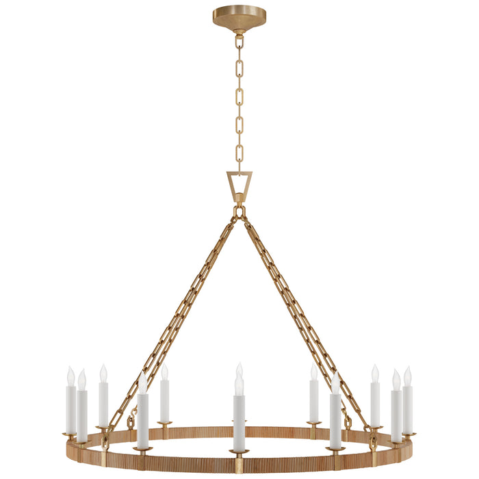 Darlana5 LED Chandelier in Antique-Burnished Brass and Natural Rattan