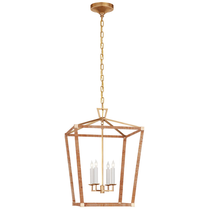 Darlana5 LED Lantern in Antique-Burnished Brass and Natural Rattan