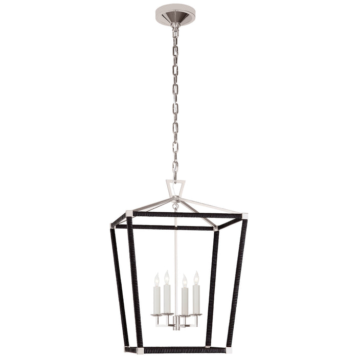 Darlana5 LED Lantern in Polished Nickel and Black Rattan