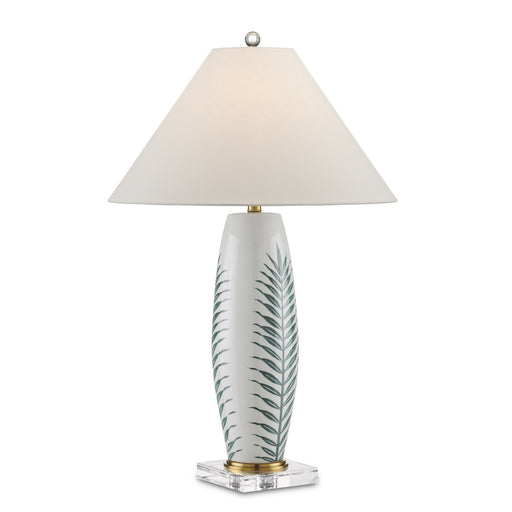 6000-0843- Kenita 1-Light Table Lamp in White/Green/Clear/Polished Brass by Currey and Company