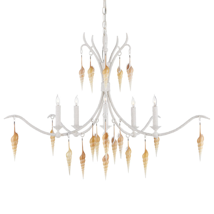 9000-0988- Arcachon 5-Light Chandelier in Crushed Shell/Natural/Vanilla by Currey and Company