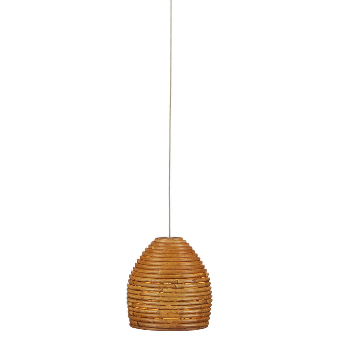 9000-0998- Beehive 1-Light Pendant in Natural Rattan/Silver by Currey and Company