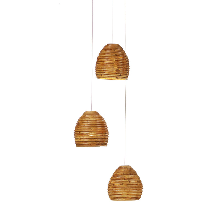 9000-0999- Beehive 3-Light Pendant in Natural Rattan/Silver by Currey and Company