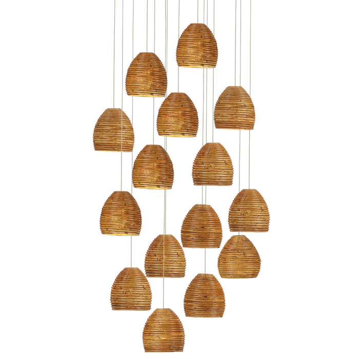 9000-1001- Beehive 15-Light Pendant in Natural Rattan/Silver by Currey and Company