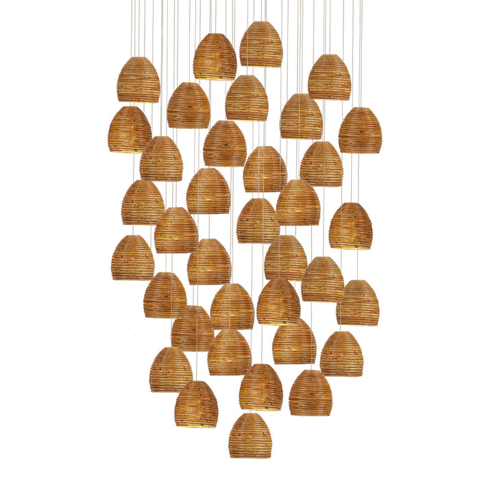 9000-1004- Beehive 36-Light Pendant in Natural Rattan/Silver by Currey and Company