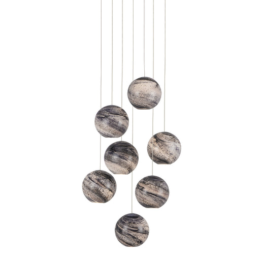 9000-1007- Palatino 7-Light Pendant in Blue Marbeled/Silver by Currey and Company