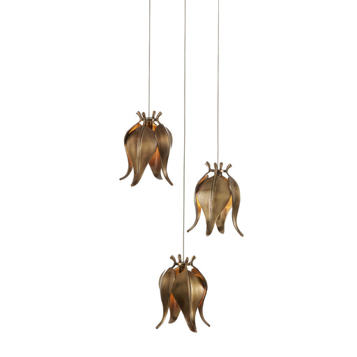 9000-1020- Iota 3-Light Pendant in Antique Brass/Silver by Currey and Company