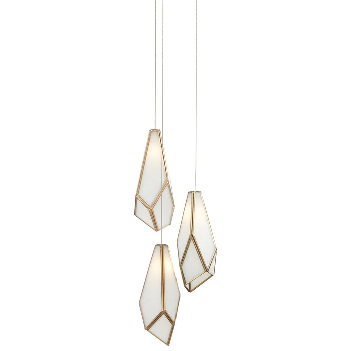 9000-1034- Glace 3-Light Pendant in White/Antique Brass/Silver by Currey and Company