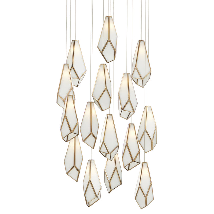 9000-1036- Glace 15-Light Pendant in White/Antique Brass/Silver by Currey and Company