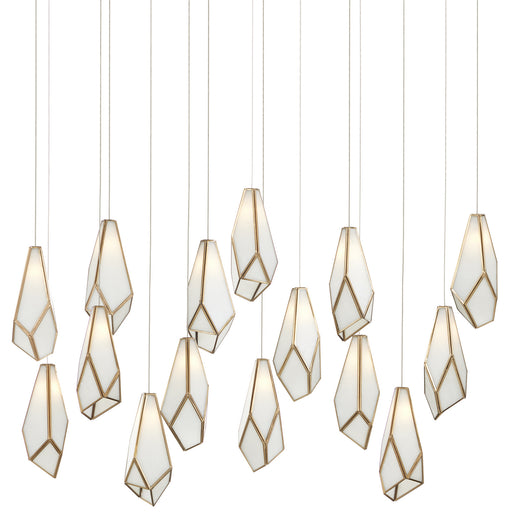 9000-1037- Glace 15-Light Pendant in White/Antique Brass/Silver by Currey and Company