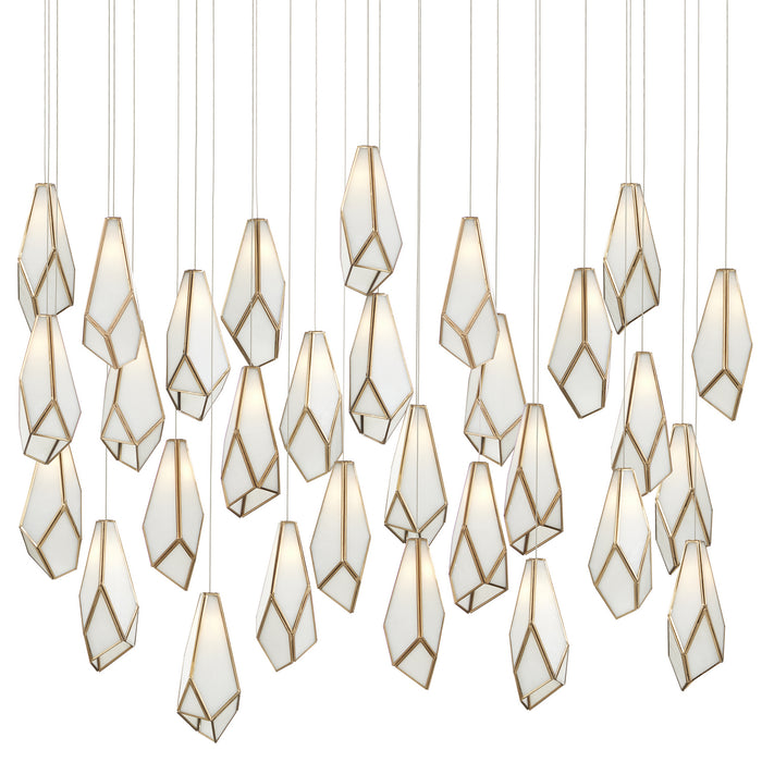 9000-1038- Glace 30-Light Pendant in White/Antique Brass/Silver by Currey and Company