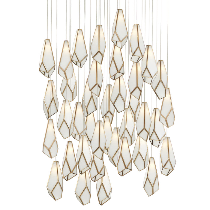 9000-1039- Glace 36 Light Pendant in White/Antique Brass/Silver by Currey and Company