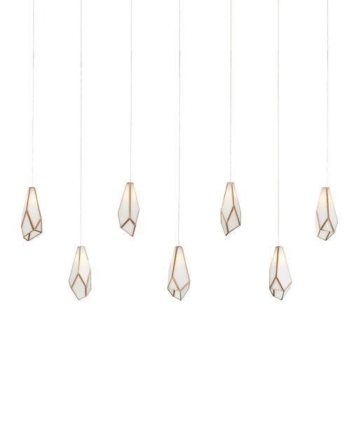 9000-1072- Glace 7-Light Pendant in White/Antique Brass/Silver by Currey and Company