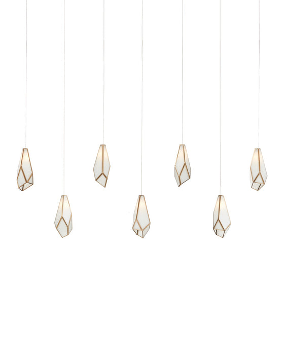 9000-1072- Glace 7-Light Pendant in White/Antique Brass/Silver by Currey and Company