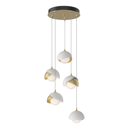 Brooklyn 5-Light Double Shade Pendant in Modern Brass with White Accent - 131125-SKT-STND-86-02-GG0711 by Hubbardton Forge