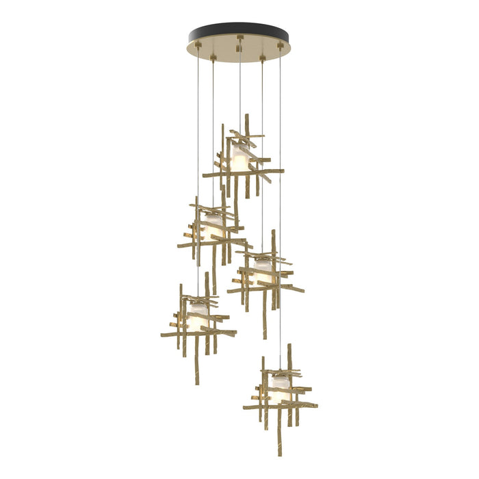 Tura 5-Light Frosted Glass Pendant in Modern Brass - 131128-SKT-STND-86-YC0305 by Hubbardton Forge