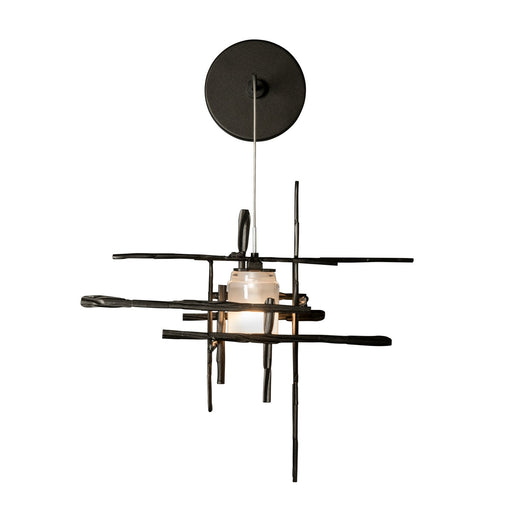 Tura Frosted Glass Low Voltage Sconce in Oil Rubbed Bronze - 201396-SKT-14-YC0305 by Hubbardton Forge