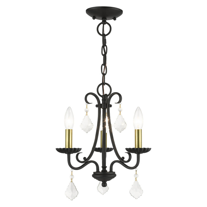 40873-04- Daphne 3-Light Mini Chandelier in Black with Antique Brass by Livex Lighting