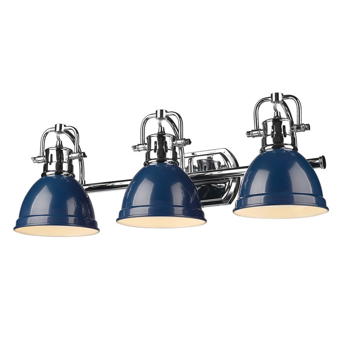 3602-BA3 CH-NVY- Duncan 3-Light Bath Vanity in Chrome with Navy Blue Shade by Golden Lighting