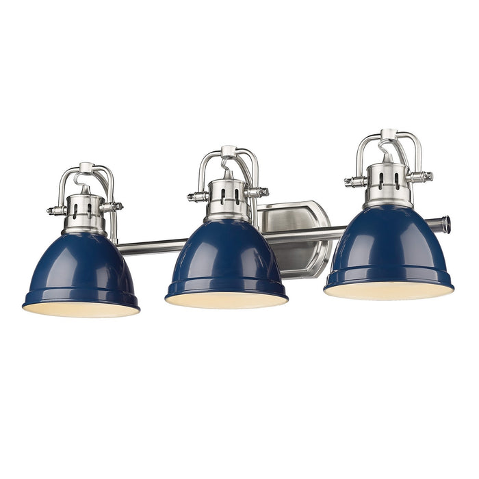 3602-BA3 PW-NVY- Duncan 3-Light Bath Vanity in Pewter with Navy Blue Shade by Golden Lighting