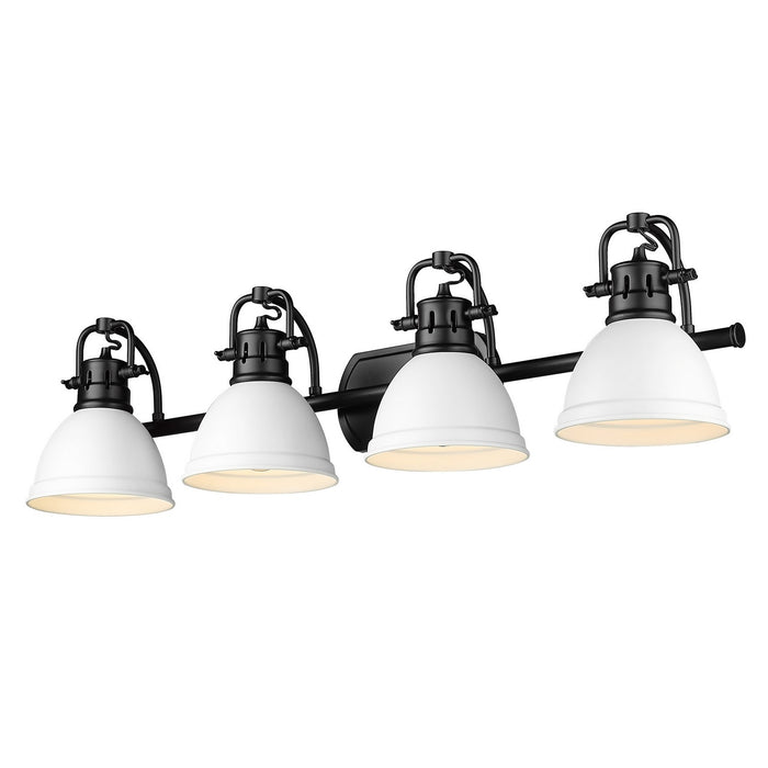 3602-BA4 BLK-WHT- Duncan 4-Light Bath Vanity in Matte Black with Matte White Shades by Golden Lighting