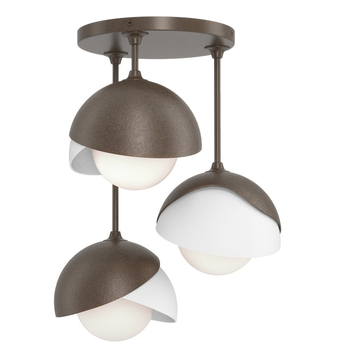 Brooklyn 3-Light Double Shade Semi-Flush in Bronze with White Accent - 121374-SKT-05-02-GG0711 by Hubbardton Forge