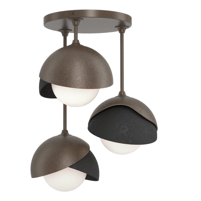 Brooklyn 3-Light Double Shade Semi-Flush in Bronze with Black Accent - 121374-SKT-05-10-GG0711 by Hubbardton Forge