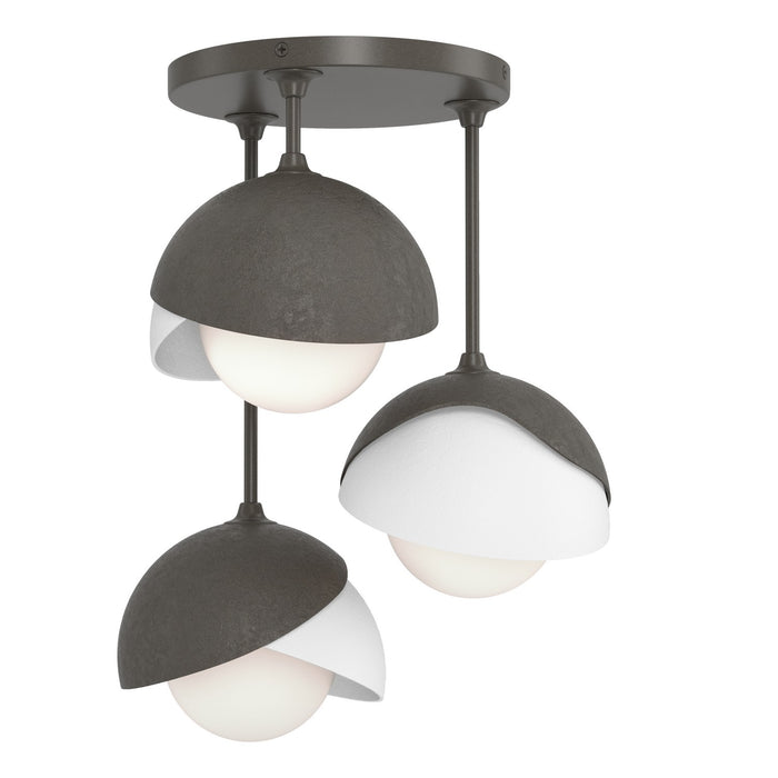 Brooklyn 3-Light Double Shade Semi-Flush in Dark Smoke with White Accent - 121374-SKT-07-02-GG0711 by Hubbardton Forge