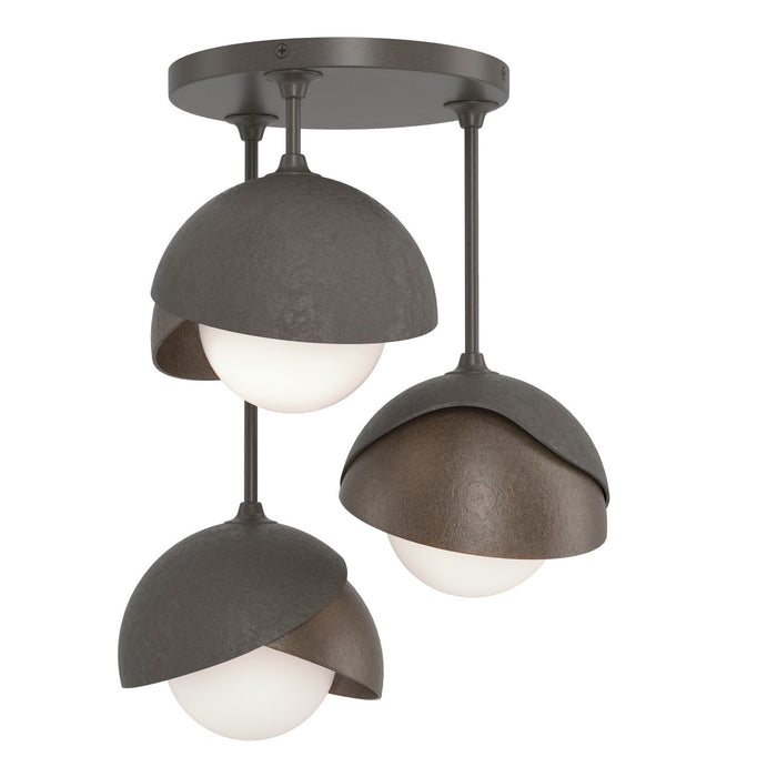 Brooklyn 3-Light Double Shade Semi-Flush in Dark Smoke with Bronze Accent - 121374-SKT-07-05-GG0711 by Hubbardton Forge