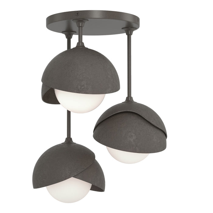 Brooklyn 3-Light Double Shade Semi-Flush in Dark Smoke with Dark Smoke Accent - 121374-SKT-07-07-GG0711 by Hubbardton Forge