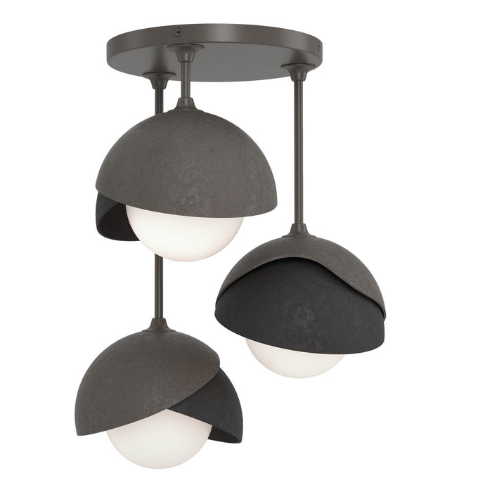 Brooklyn 3-Light Double Shade Semi-Flush in Dark Smoke with Black Accent - 121374-SKT-07-10-GG0711 by Hubbardton Forge