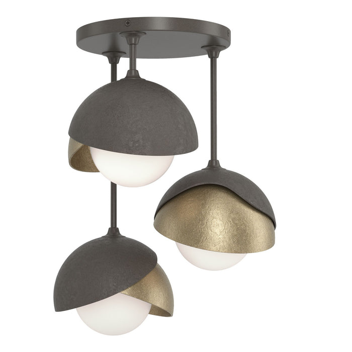 Brooklyn 3-Light Double Shade Semi-Flush in Dark Smoke with Soft Gold Accent - 121374-SKT-07-84-GG0711 by Hubbardton Forge