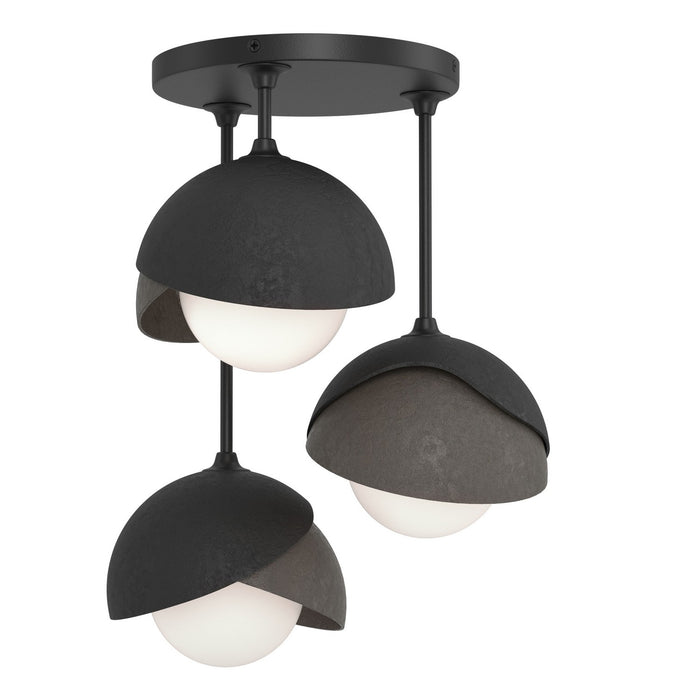 Brooklyn 3-Light Double Shade Semi-Flush in Black with Dark Smoke Accent - 121374-SKT-10-07-GG0711 by Hubbardton Forge