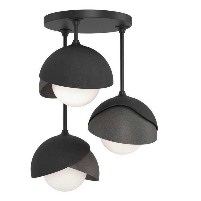 Brooklyn 3-Light Double Shade Semi-Flush in Black with Natural Iron Accent - 121374-SKT-10-20-GG0711 by Hubbardton Forge