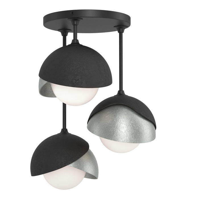 Brooklyn 3-Light Double Shade Semi-Flush in Black with Vintage Platinum Accent - 121374-SKT-10-82-GG0711 by Hubbardton Forge