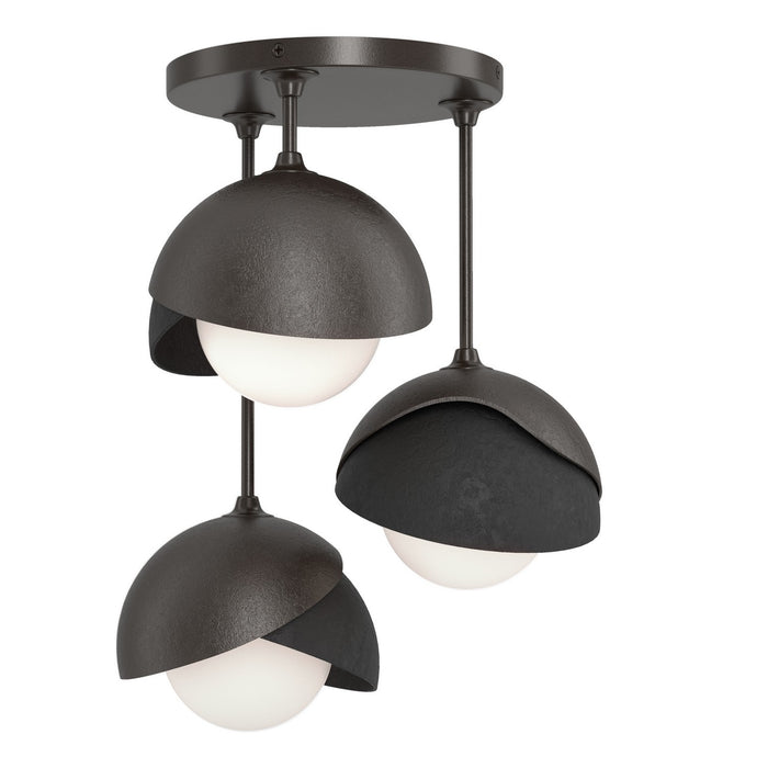 Brooklyn 3-Light Double Shade Semi-Flush in Oil Rubbed Bronze with Black Accent - 121374-SKT-14-10-GG0711 by Hubbardton Forge