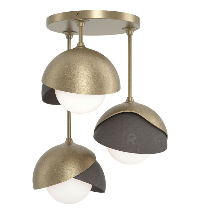 Brooklyn 3-Light Double Shade Semi-Flush in Soft Gold with Dark Smoke Accent - 121374-SKT-84-07-GG0711 by Hubbardton Forge