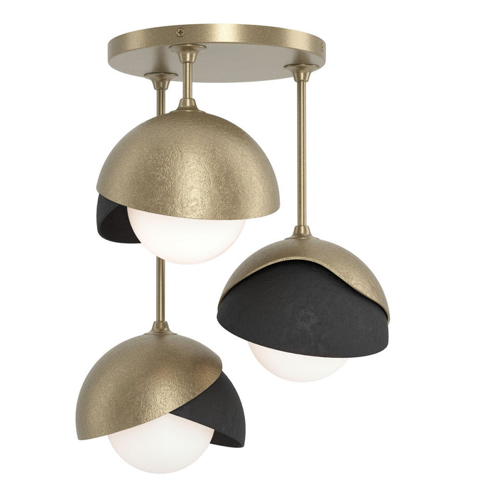 Brooklyn 3-Light Double Shade Semi-Flush in Soft Gold with Black Accent - 121374-SKT-84-10-GG0711 by Hubbardton Forge