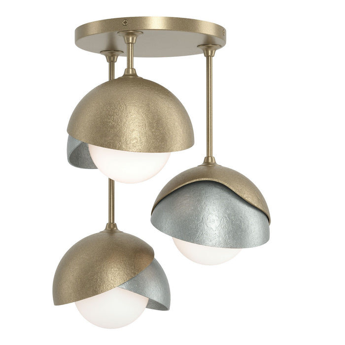 Brooklyn 3-Light Double Shade Semi-Flush in Soft Gold with Vintage Platinum Accent - 121374-SKT-84-82-GG0711 by Hubbardton Forge