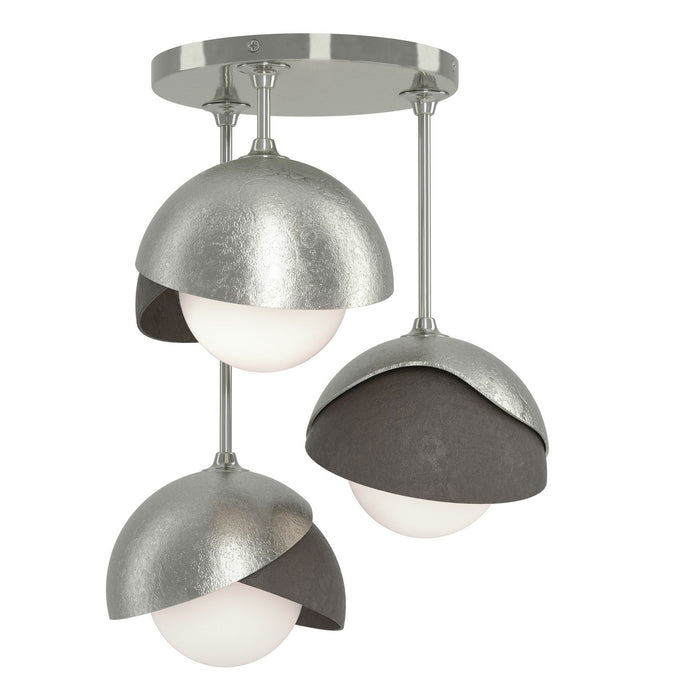 Brooklyn 3-Light Double Shade Semi-Flush in Sterling with Dark Smoke Accent - 121374-SKT-85-07-GG0711 by Hubbardton Forge