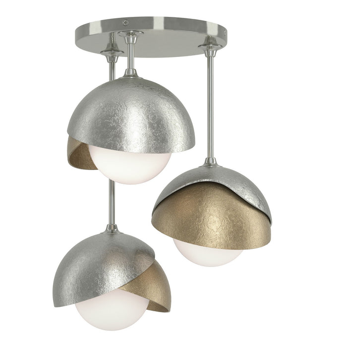 Brooklyn 3-Light Double Shade Semi-Flush in Sterling with Soft Gold Accent - 121374-SKT-85-84-GG0711 by Hubbardton Forge