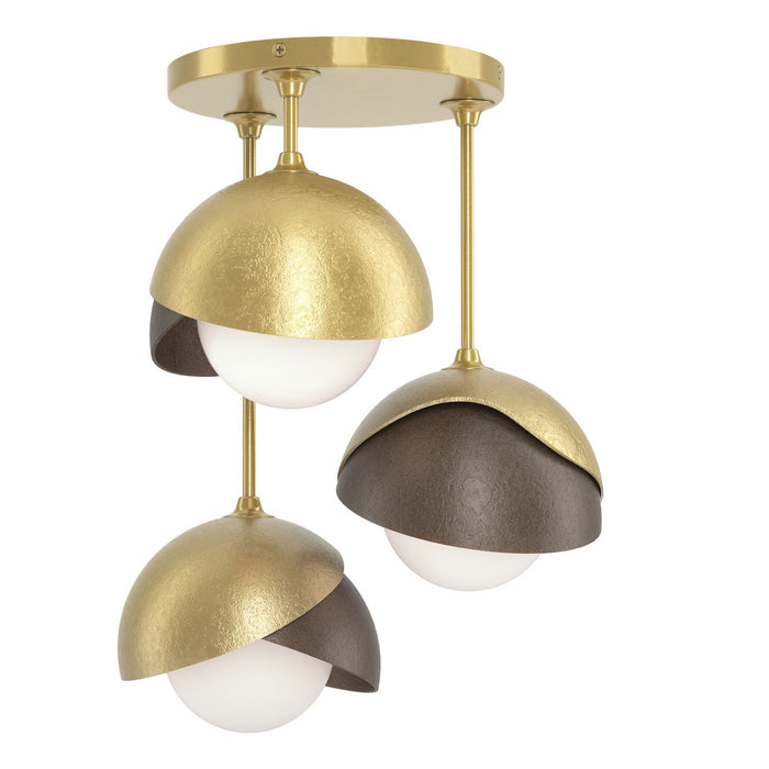 Brooklyn 3-Light Double Shade Semi-Flush in Modern Brass with Bronze Accent - 121374-SKT-86-05-GG0711 by Hubbardton Forge