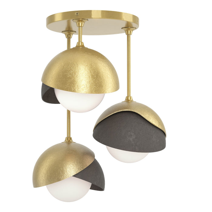 Brooklyn 3-Light Double Shade Semi-Flush in Modern Brass with Dark Smoke Accent - 121374-SKT-86-07-GG0711 by Hubbardton Forge