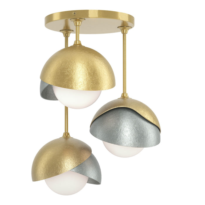 Brooklyn 3-Light Double Shade Semi-Flush in Modern Brass with Vintage Platinum Accent - 121374-SKT-86-82-GG0711 by Hubbardton Forge