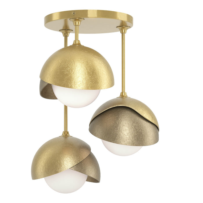 Brooklyn 3-Light Double Shade Semi-Flush in Modern Brass with Soft Gold Accent - 121374-SKT-86-84-GG0711 by Hubbardton Forge