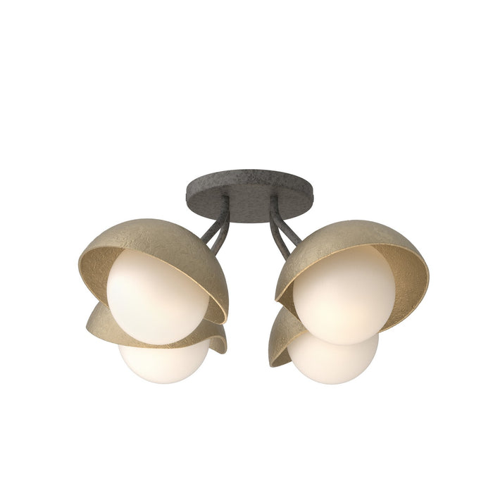 Brooklyn 4-Light Single Shade Semi-Flush in Natural Iron with Soft Gold Accent - 121375-SKT-20-84-GG0711 by Hubbardton Forge