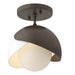 Brooklyn 1-Light Double Shade Semi-Flush in Bronze with White Accent - 121377-SKT-05-02-GG0711 by Hubbardton Forge