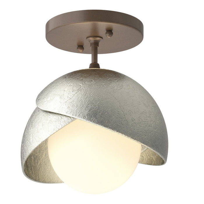 Brooklyn 1-Light Double Shade Semi-Flush in Bronze with Sterling Accent - 121377-SKT-05-85-GG0711 by Hubbardton Forge