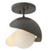 Brooklyn 1-Light Double Shade Semi-Flush in Dark Smoke with White Accent - 121377-SKT-07-02-GG0711 by Hubbardton Forge